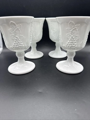 Set Of 4 Vintage Indiana Glass Colony Harvest Milk Glass Water Goblet 5.25" EUC