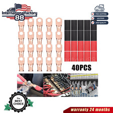 40 pcs 1/0 AWG Gauge Copper Lugs w/ BLACK RED Heat Shrink Ring Terminals Set