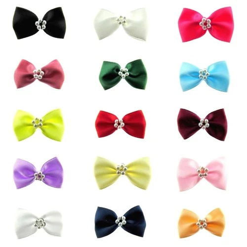 Satin Bow Tie Bows Pearl Ring Centre 15 Colours 34mm x 22mm Craft Trim