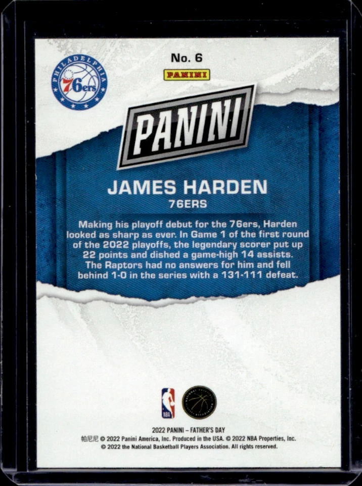 2022 Panini Father's Day James Harden Black #1/1 76ers - Image 2 of 2