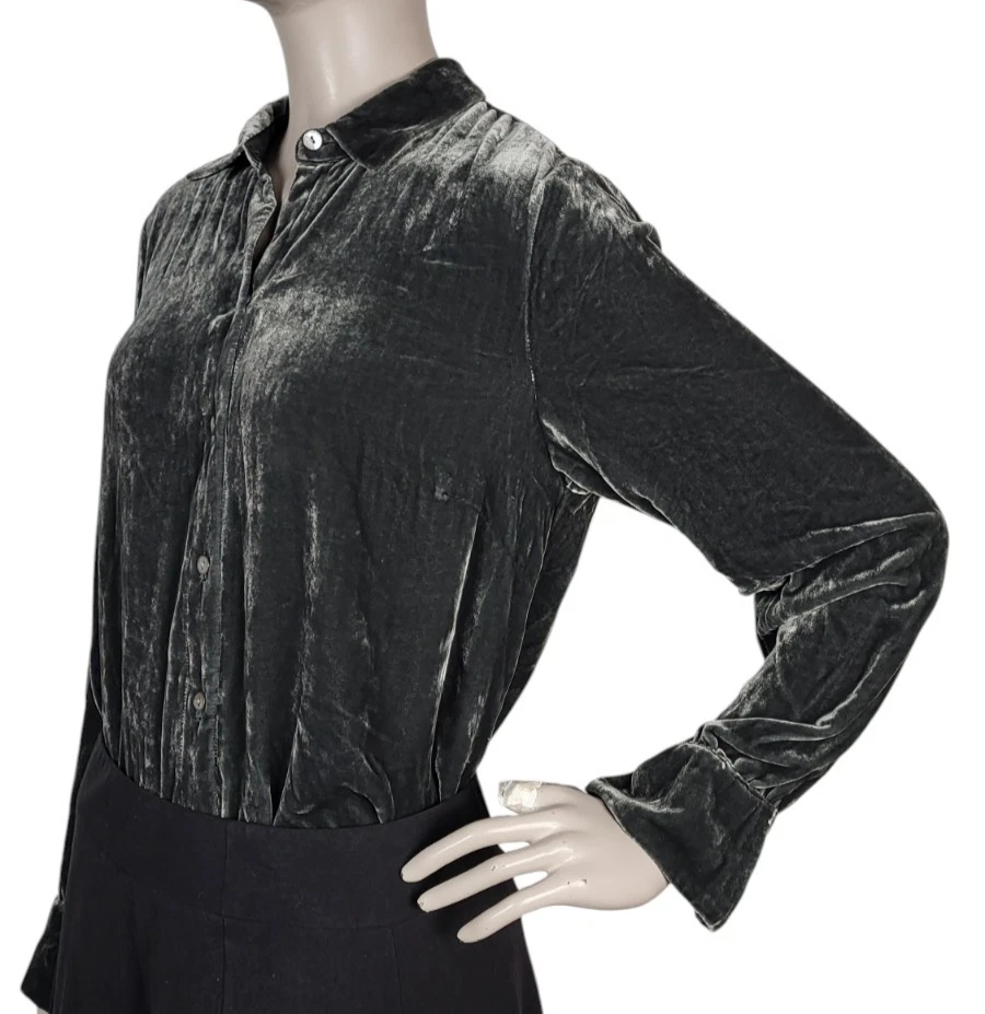 Blusa vintage años 90 J. Jill gris terciopelo aplastado seda rayón abotonada talla pequeña Foto 4 de 4