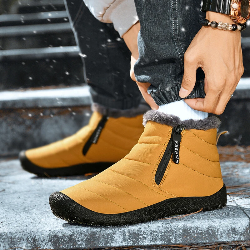 Mens Snow Boots Warm Fur Lined Ankle Waterproof Slip On Outdoor Winter Shoes-image