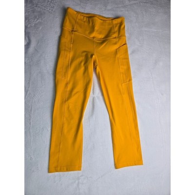 Athleta Ultimate Stash II Capri Leggings Mustard Yellow High Rise Pockets S Pet