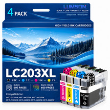 LC203XL High Yield 4Pack Ink Cartridges Compatible for MFC-J5520DW MFC-J480DW
