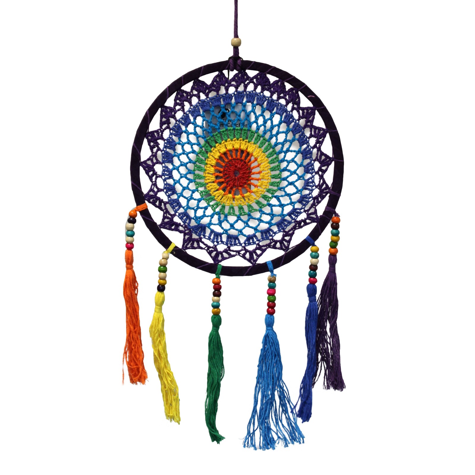 🌈 Small Vivid Rainbow Dreamcatcher 22x56cm – Handcrafted Boho Wall Hanging 🕊️