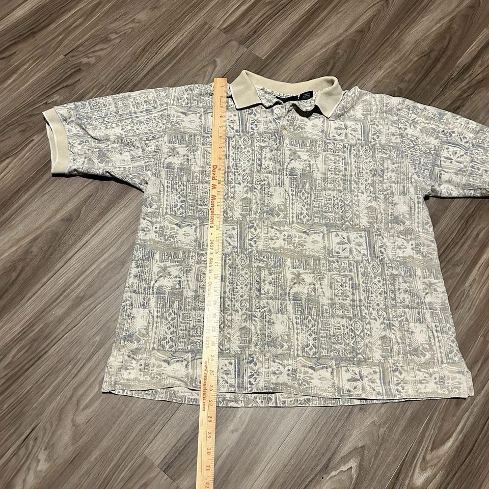 Винтажное пуританское поло с узором по всему периметру XL хлопок короткий рукав - Изображение 2 из 4