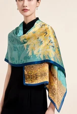 100% Silk Scarf Women neckerchief Shawl Wrap long Floral yellow green HD1-15