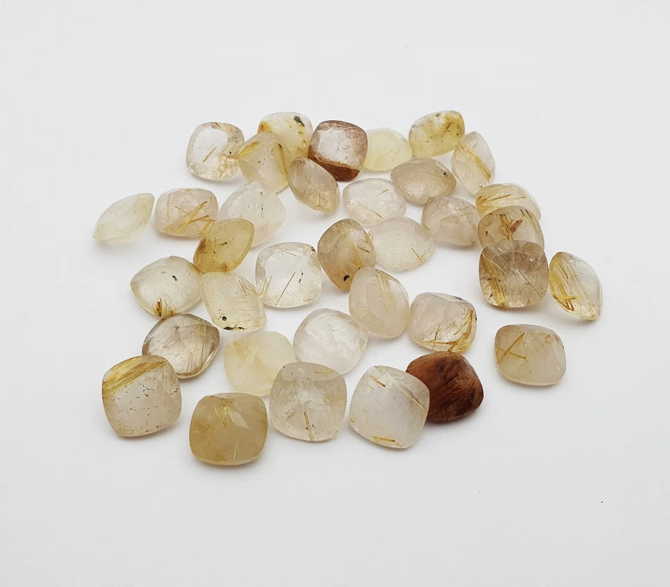 Natural Golden Rutile Quartz Loose Stone Square Cushion Cut 12 MM 50 CT 9 Pcs - Image 4 of 4