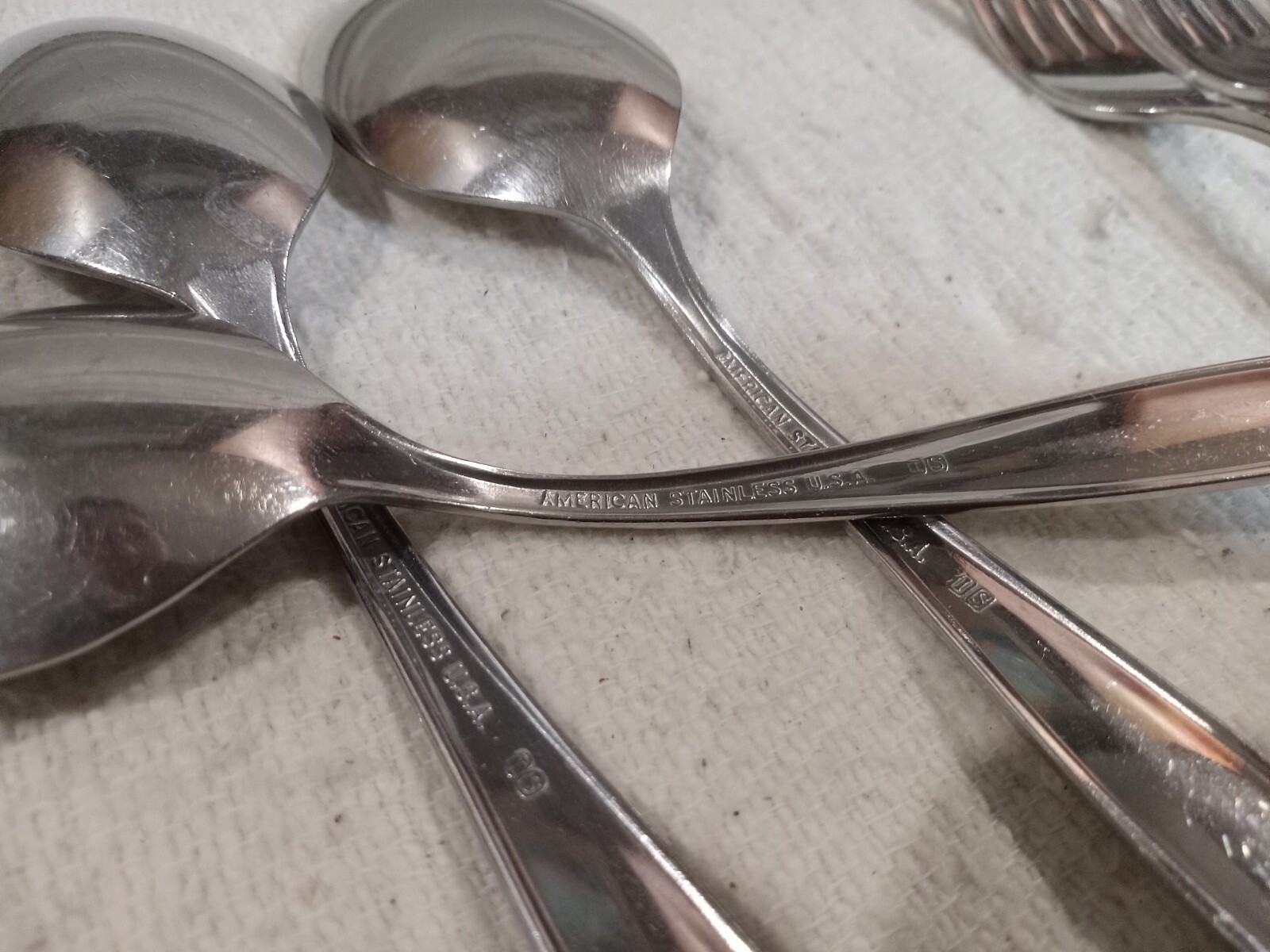 Lot Of 15 Vtg AMERICAN Stainless USA Flatware Forks Spoons Knife 