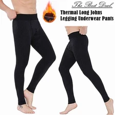 Men's Winter Fleece Lined Black Warm Thermal Long Johns Legging Underwear Pants