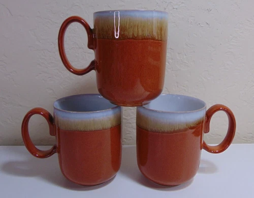 Denby England Set of 3 Fire Double Dip Paprika Coffee Mugs Cups