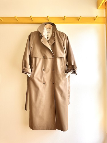 Vintage 80s RAMOSPORT Paris khaki snap trench w/ removable wool plaid lining M - Picture 8 of 15