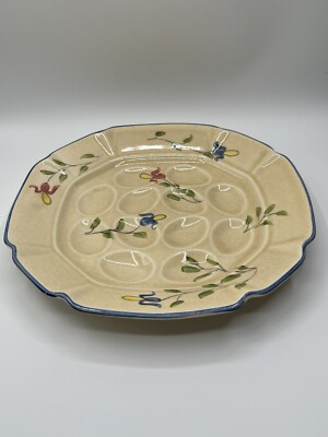 Vintage Los Angeles Potteries Tulip Flowers Large Deviled Egg Platter