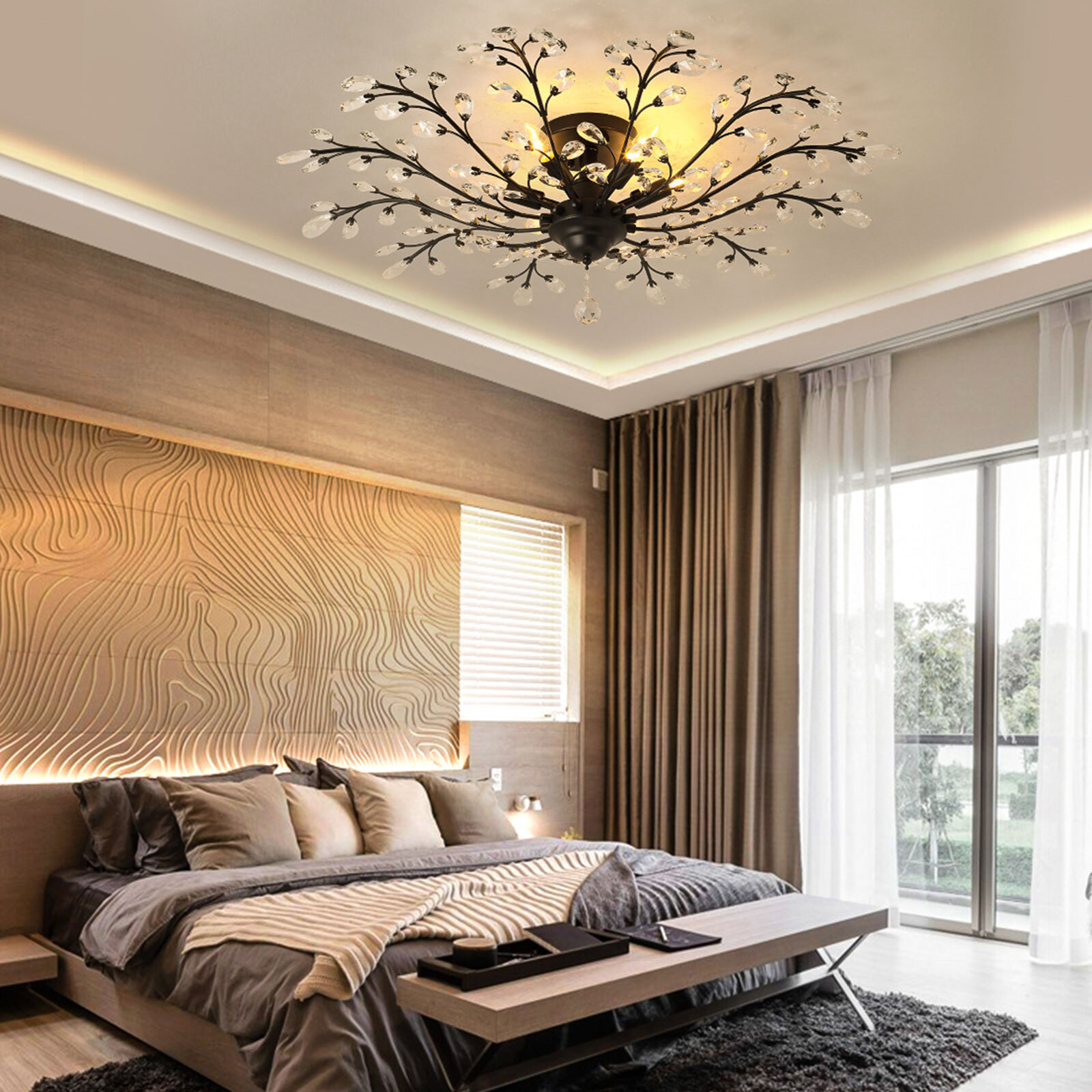 5-Lights Crystal Chandelier Light Branches Ceiling Pendant Lamp Vintage Fixture