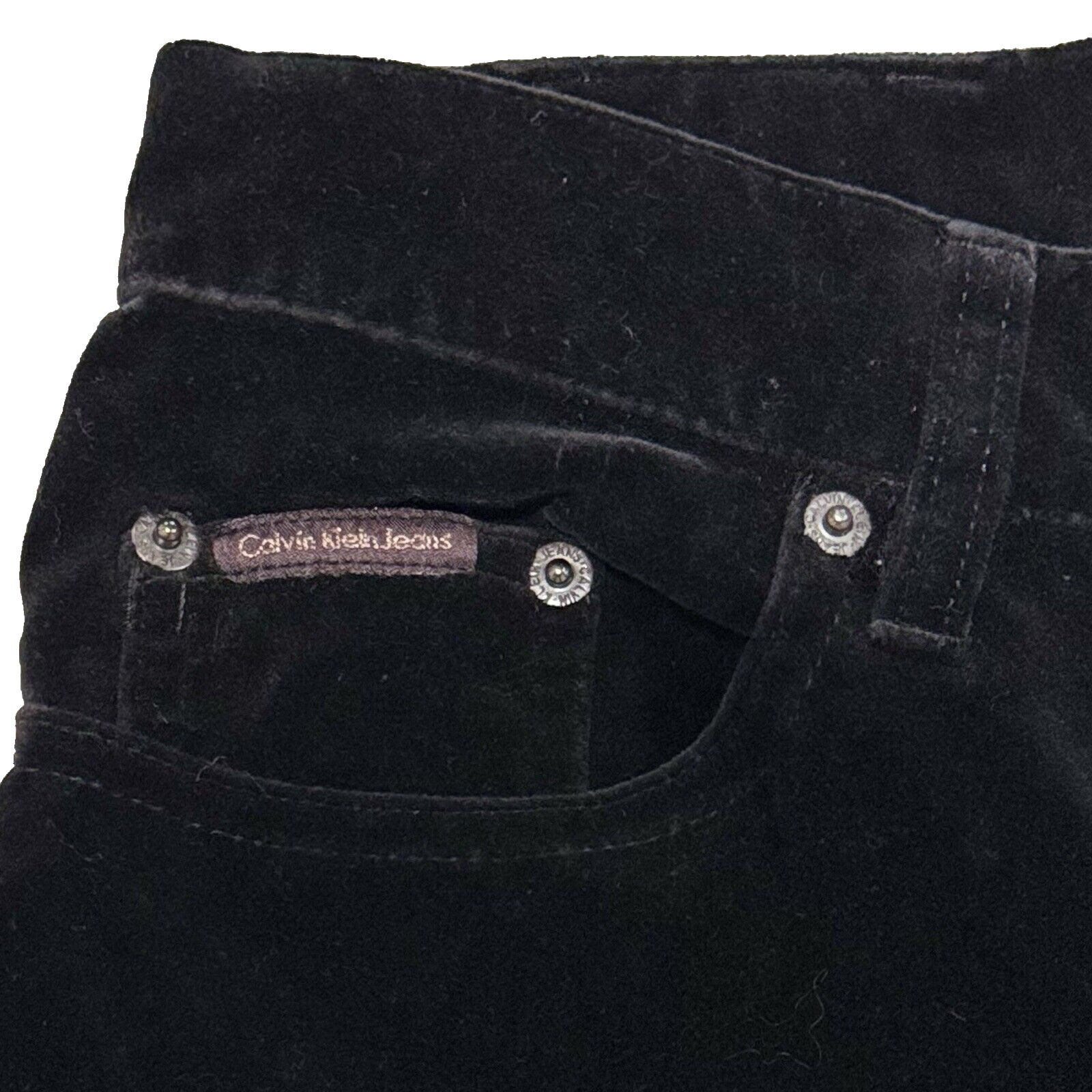 Vintage Calvin Klein Velvet Pants Women's Size 8 Black Crushed Straight Y2K 90s thumbnail 3