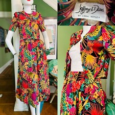 Vtg 2 Pc Pants Set USA Gouchos Bold Floral Hawaiian Tropical Holiday Cruise S