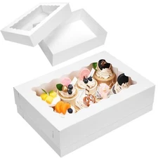 20pcs 14x10x4in Sheet Cake Boxes White Quarter Bakery Boxes with Window for C...