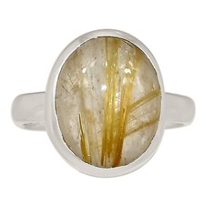 Natural Golden Rutile - Brazil 925 Sterling Silver Ring Jewelry s.6 ALLR-31175