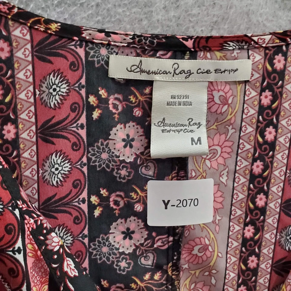 Vestido American Rag para mujer mediano rojo geométrico boho cottagecore botón lazo trasero Foto 3 de 4