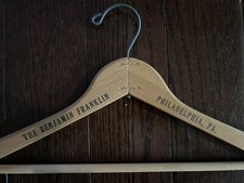 Rare THE BENJAMIN FRANKLIN HOTEL Philadelphia PA Wood Clothes Coat Hanger MCM