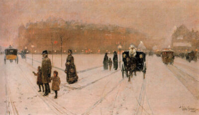 A CITY FAIRYLAND 1886 COPLEY SQUARE BOSTON SNOW PAINTING BY CHILDE HASSAM REPRO