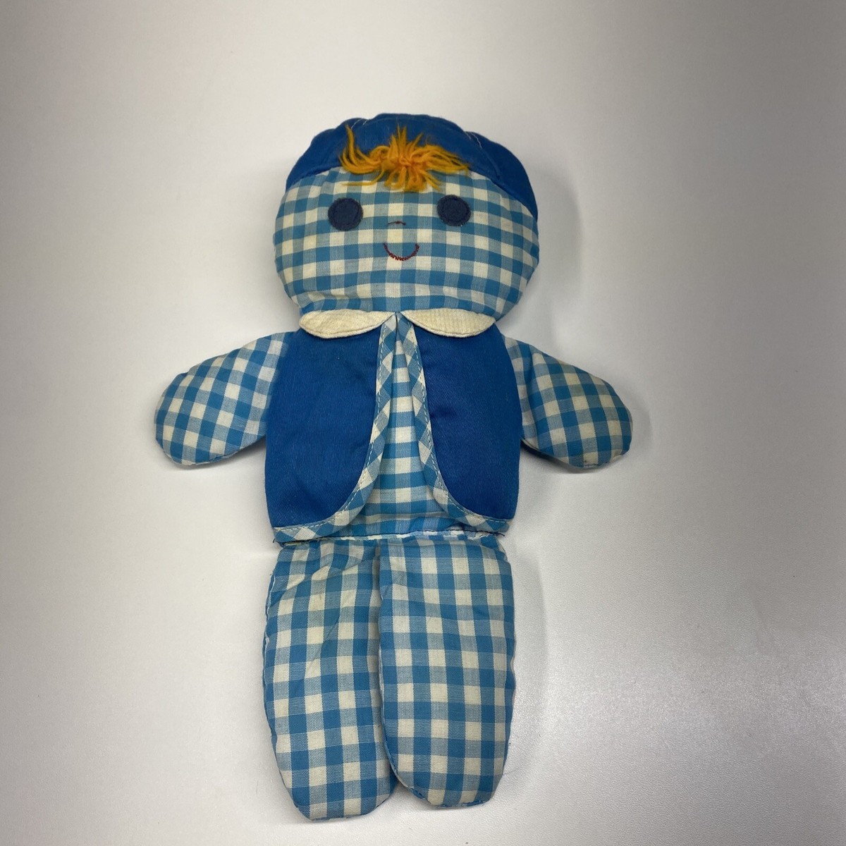 FISHER PRICE Vintage 1977 CHOLLY DOLLY #419 BLUE Checked RATTLE