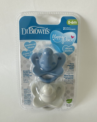 Dr Brown's Happy Paci 0-6m Pack of 2 Silicone Pacifiers  -Blue/Gray-