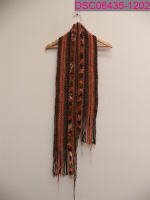 TWIK Simons Green/Orange Knit Scarf Fringe Ends 70''X6''