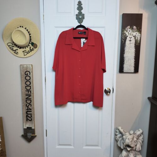 Maggie Barnes Plus Size 4X (30/32W) Women’s Red Button Up 3/4 Blouse Lightweight