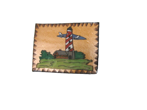 Vintage Studio Leather LightHouse Button. Attached Subject, Painted, Border, New - Picture 3 of 5