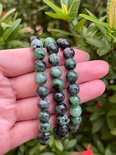 Grade A++ Ruby Zoisite Bead Bracelet 8mm, Genuine Ruby Zoisite Gemstone Bracelet - Picture 3 of 9