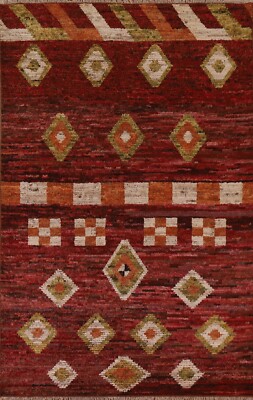 Tribal Burgundy Geometric Moroccan Oriental Area Rug Wool Hand-knotted 7'x10'