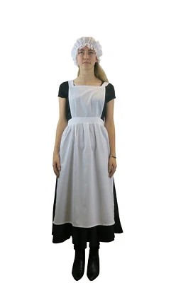 Ladies Victorian Edwardian Apron - Maids Fancy Dress Costume Optional Mop Hat