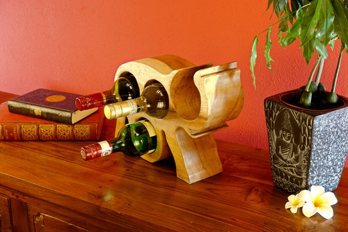 Wooden Wine Rack Elephant Bottle Holder Suar Solid Wood Gift New - Picture 5 of 24