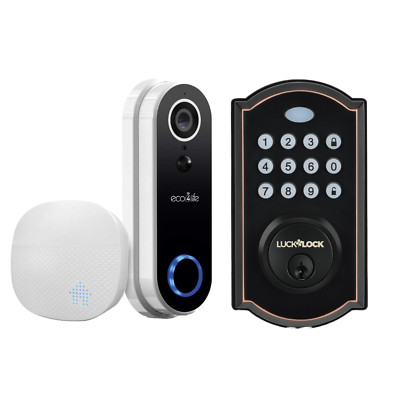 eco4life Smart WiFi Video Doorbell Security Cam w/ Chime & Smart Wi-Fi Door Lock
