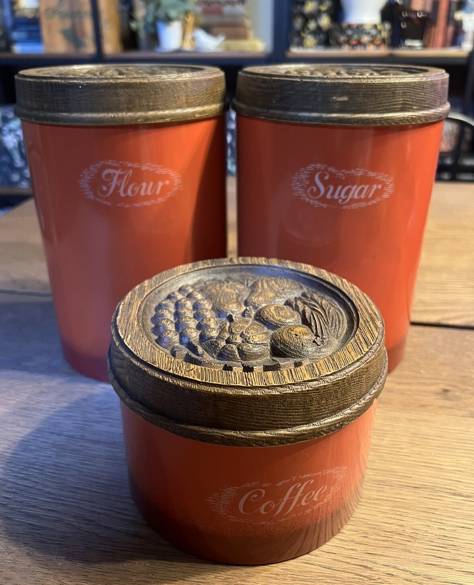 Cheinco キャニスター缶 アメリカンヴィンテージ Vintage CANISTERS Cheinco Housewares Tin SET OF 3 Harvest Orange