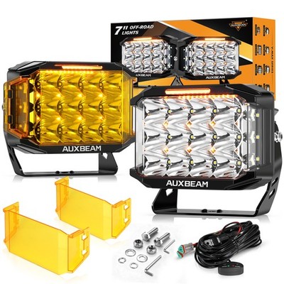 AUXBEAM 7x5 Inch 204W 24000LM Rectangle LED Driving Lights Pods Spot Amber DRL