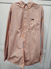 Chaps Men's Orange And Blue Striped Long Sleeve Dress Shirt Size XL