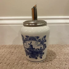 Vintage Traditional Dutch Delft Blauw Blue Crown Sugar Dispenser/Pourer Holland