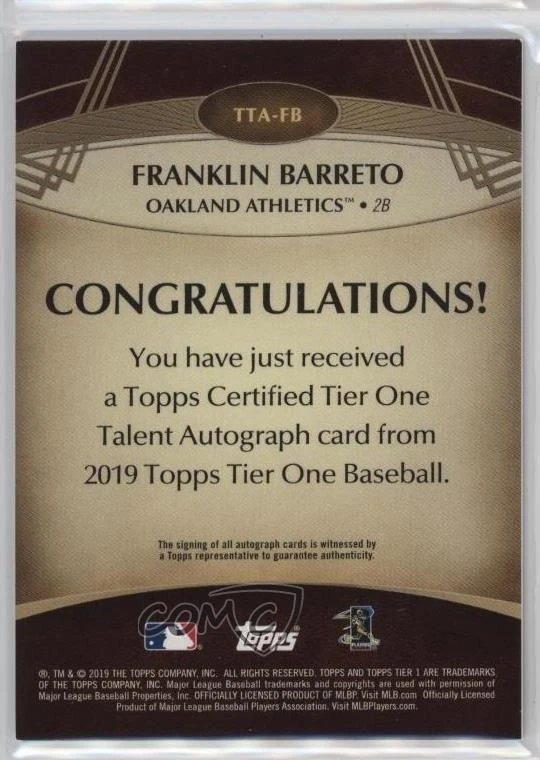 2019 Topps Tier One Tier One Talent Auto /299 Franklin Barreto #TTA-FB Auto - Image 2 of 2