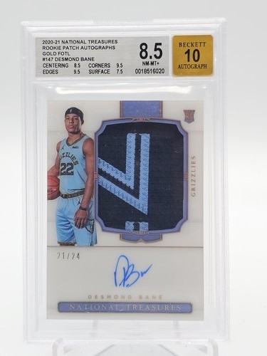 DESMOND BANE 2020-21 NATIONAL TREASURES RPA PATCH AUTO GOLD /24 BGS 8.5 Q4042