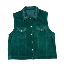Vintage Agapo Collection Green Suede Buttoned Vest Womens XL