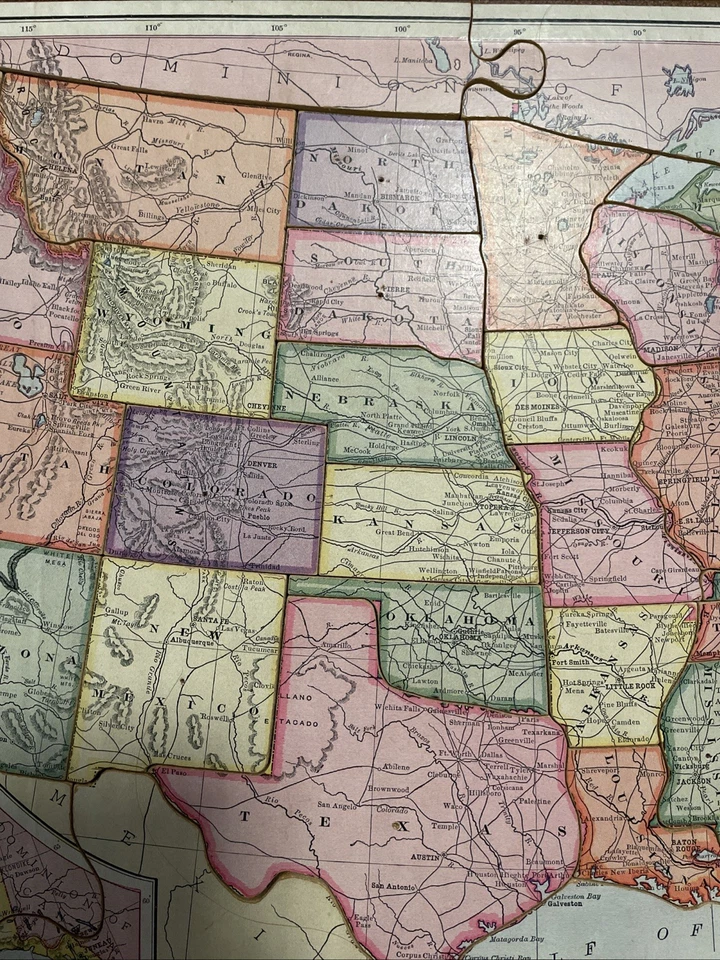 Винтаж 1915 Parker Brothers США Карта головоломки, 99% полный w/плохое состояние коробки - Изображение 3 из 4