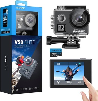 V50 Elite Action Cam mit 64GB MicroSDXC Speicherkarte, 4K Sportkamera 60fps