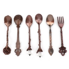 Red Bronze 6Pcs Set Innovative Vintage Retro Zinc Alloy Spoons Fork Set Cut HEN