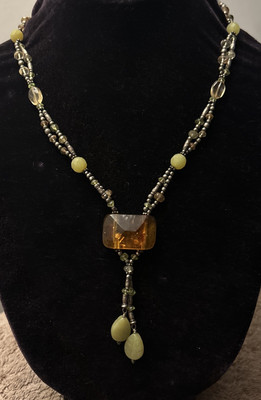 Italien Sterlingsilber Bernstein Jade Citrin 18'' Lariat Halskette