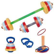 Kids 5-in-1 Weight Set Barbell Dumbbells Kettlebell Ring Toss Push-up Toy Gym