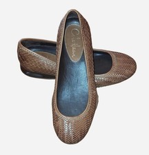 Women's Ballet Shoe, Y2K Brown Leather Basket Weave, size 6.