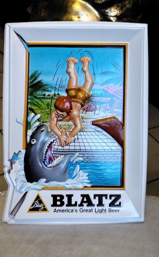 Vintage Blatz Beer Swimming Vacuum Formed Plastic Advertising Sign