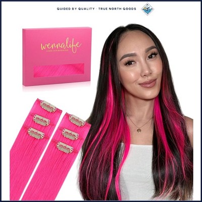 Straight Clip-In Hair Extensions in Hot Pink, 22 Inches, Easy Installation